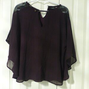 LE CHATEAU burgundy flutter sleeve chiffon top